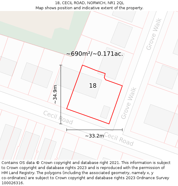 18, CECIL ROAD, NORWICH, NR1 2QL: Plot and title map