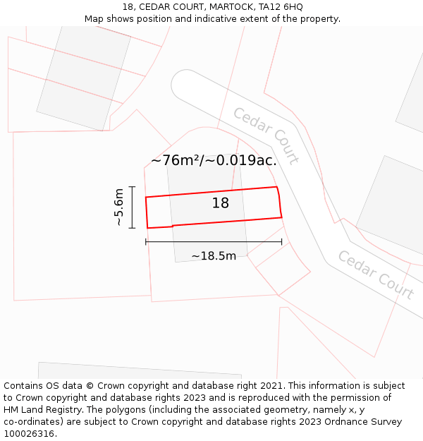 18, CEDAR COURT, MARTOCK, TA12 6HQ: Plot and title map
