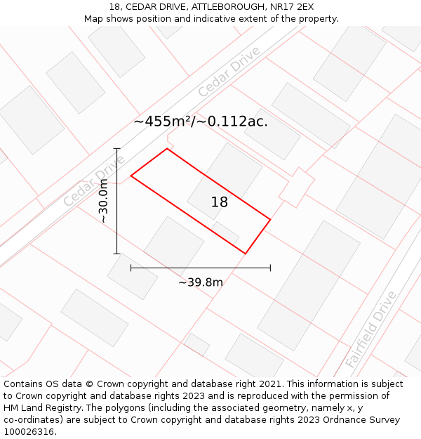 18, CEDAR DRIVE, ATTLEBOROUGH, NR17 2EX: Plot and title map