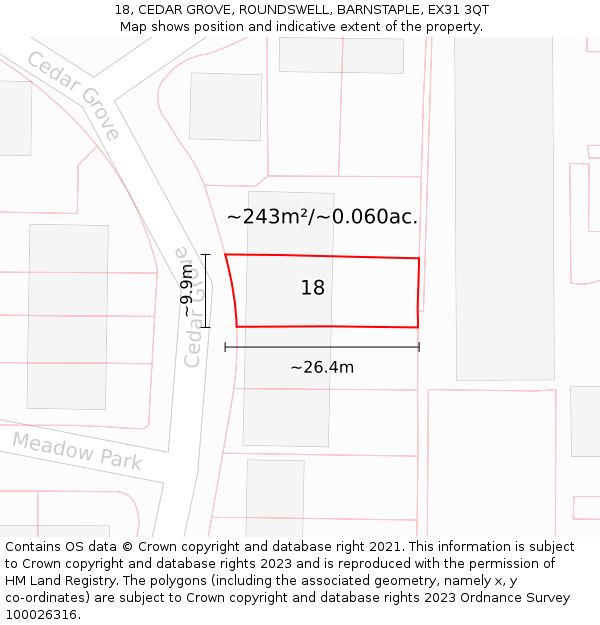 18, CEDAR GROVE, ROUNDSWELL, BARNSTAPLE, EX31 3QT: Plot and title map