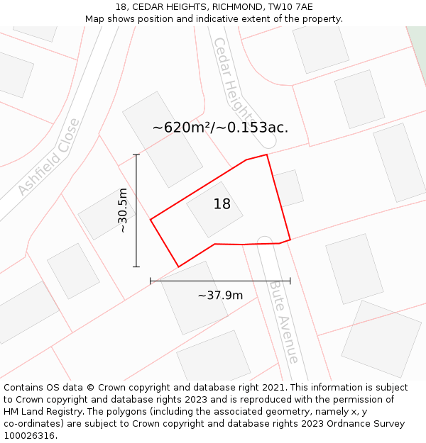 18, CEDAR HEIGHTS, RICHMOND, TW10 7AE: Plot and title map