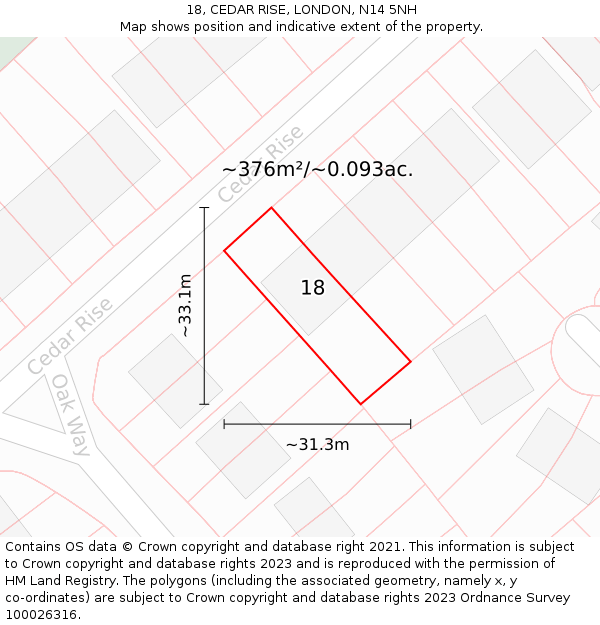 18, CEDAR RISE, LONDON, N14 5NH: Plot and title map