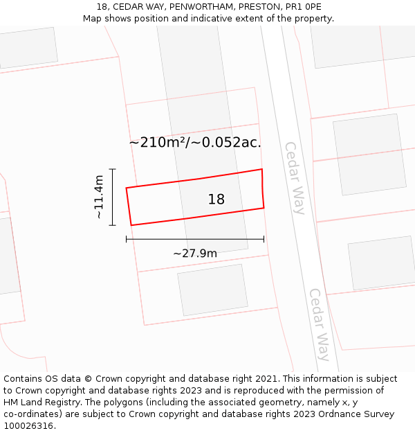 18, CEDAR WAY, PENWORTHAM, PRESTON, PR1 0PE: Plot and title map