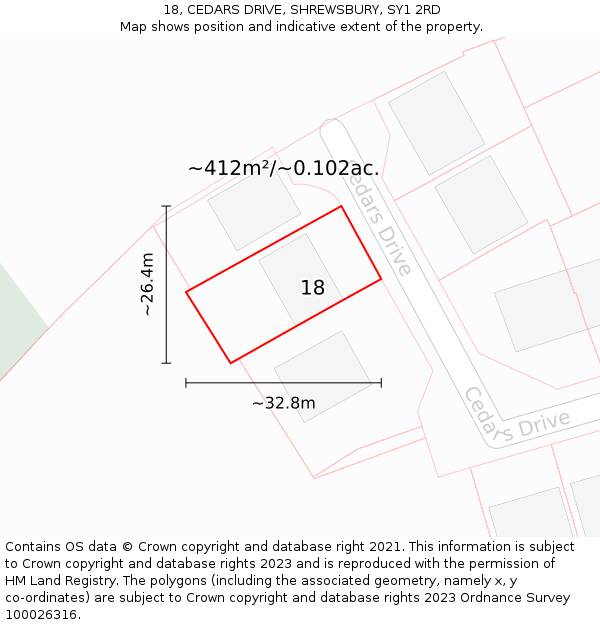 18, CEDARS DRIVE, SHREWSBURY, SY1 2RD: Plot and title map