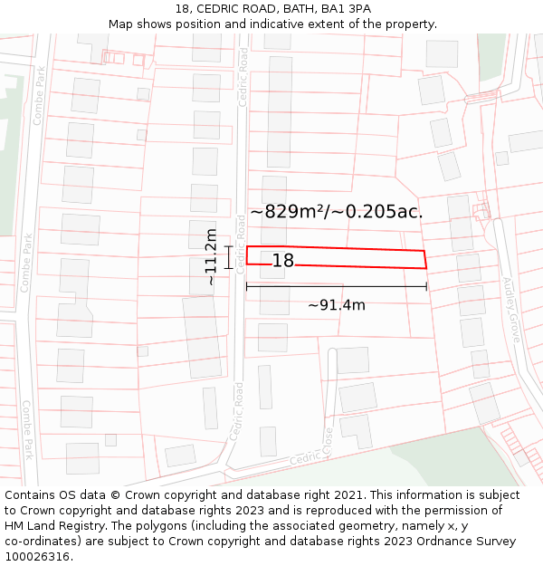 18, CEDRIC ROAD, BATH, BA1 3PA: Plot and title map