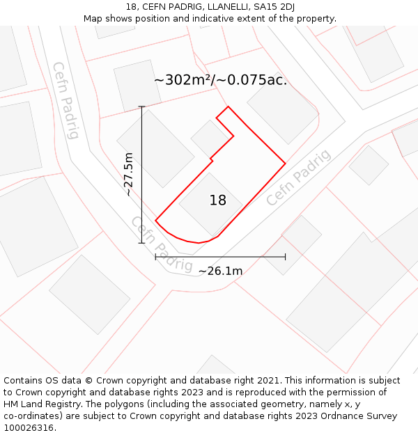 18, CEFN PADRIG, LLANELLI, SA15 2DJ: Plot and title map