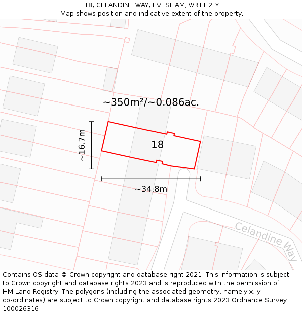 18, CELANDINE WAY, EVESHAM, WR11 2LY: Plot and title map