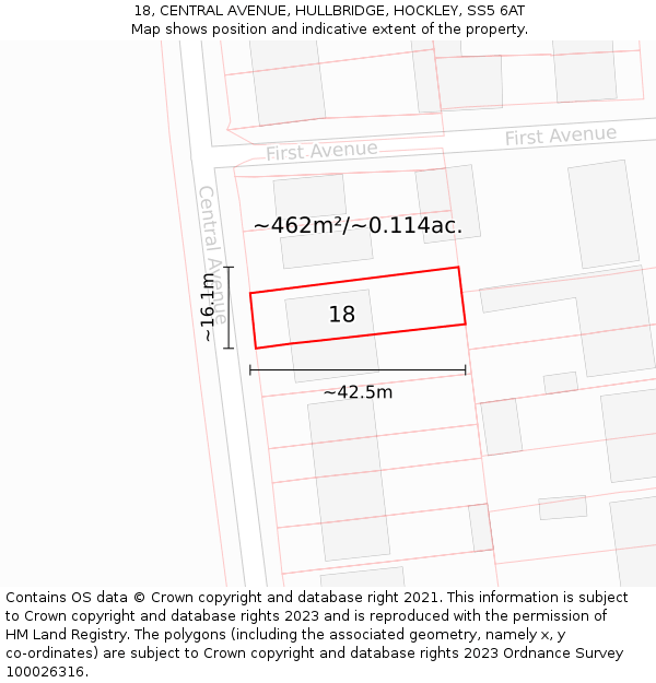 18, CENTRAL AVENUE, HULLBRIDGE, HOCKLEY, SS5 6AT: Plot and title map