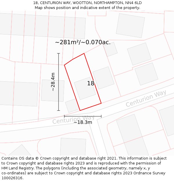 18, CENTURION WAY, WOOTTON, NORTHAMPTON, NN4 6LD: Plot and title map