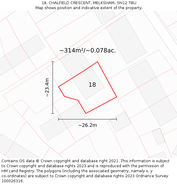 18, CHALFIELD CRESCENT, MELKSHAM, SN12 7BU: Plot and title map