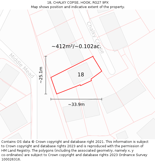 18, CHALKY COPSE, HOOK, RG27 9PX: Plot and title map
