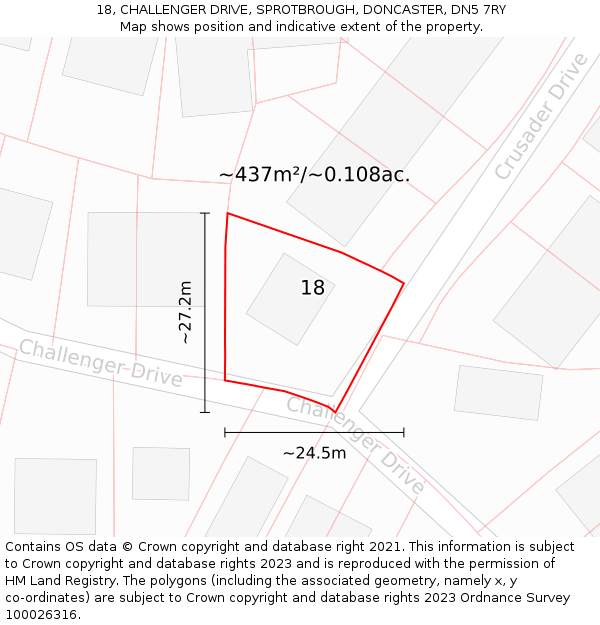 18, CHALLENGER DRIVE, SPROTBROUGH, DONCASTER, DN5 7RY: Plot and title map