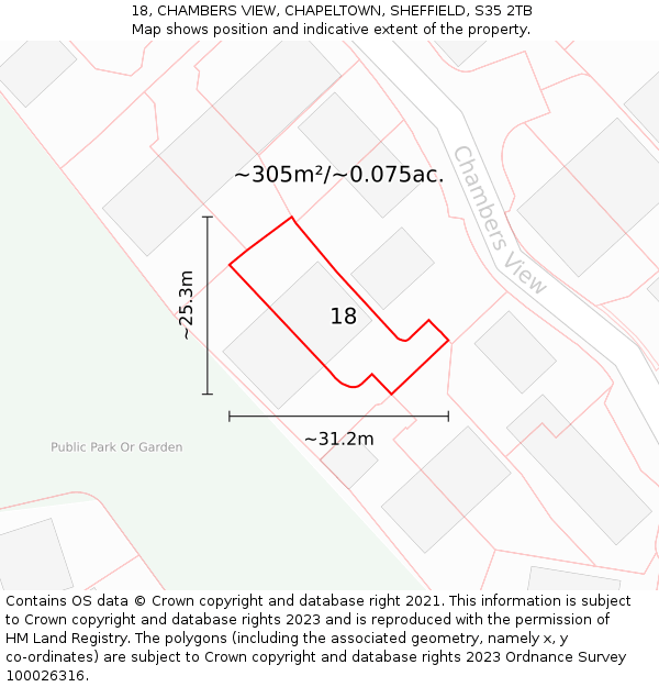 18, CHAMBERS VIEW, CHAPELTOWN, SHEFFIELD, S35 2TB: Plot and title map