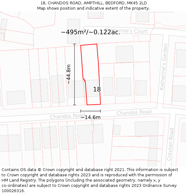 18, CHANDOS ROAD, AMPTHILL, BEDFORD, MK45 2LD: Plot and title map