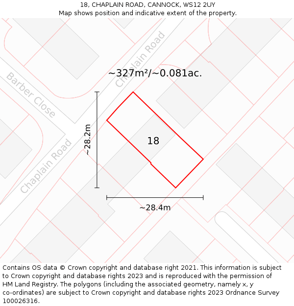 18, CHAPLAIN ROAD, CANNOCK, WS12 2UY: Plot and title map