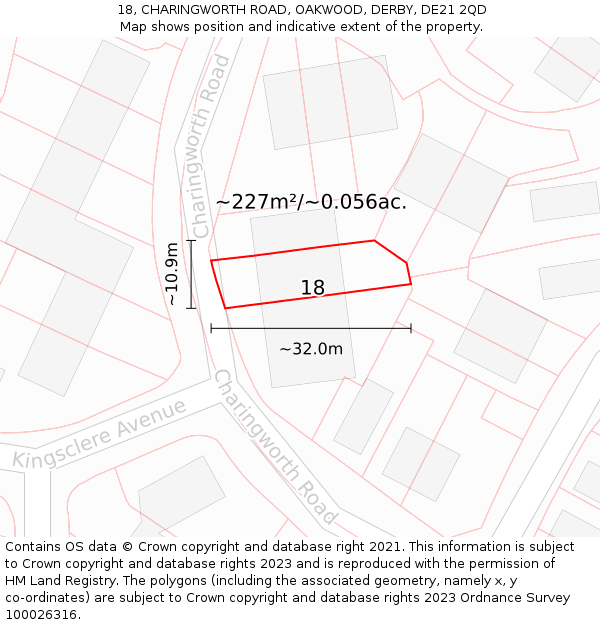18, CHARINGWORTH ROAD, OAKWOOD, DERBY, DE21 2QD: Plot and title map