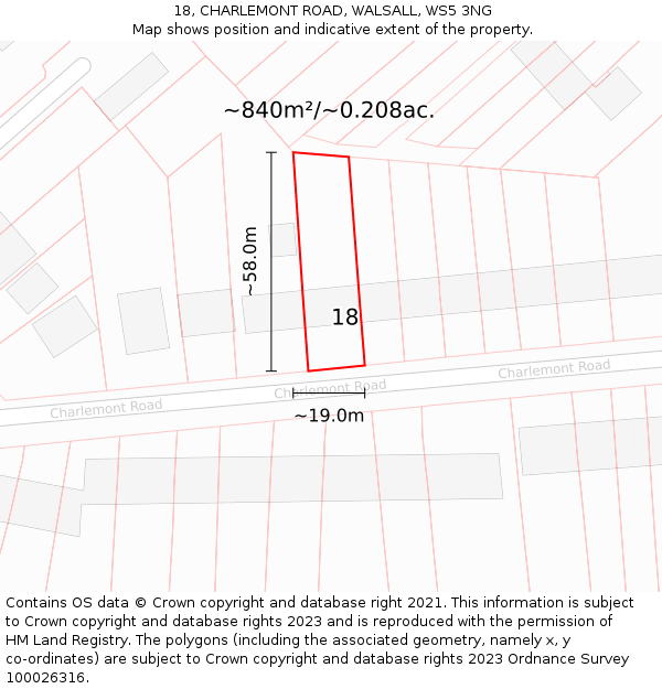 18, CHARLEMONT ROAD, WALSALL, WS5 3NG: Plot and title map
