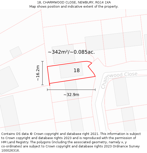 18, CHARMWOOD CLOSE, NEWBURY, RG14 1XA: Plot and title map