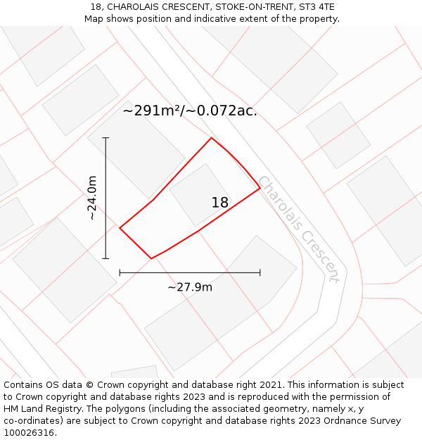 18, CHAROLAIS CRESCENT, STOKE-ON-TRENT, ST3 4TE: Plot and title map