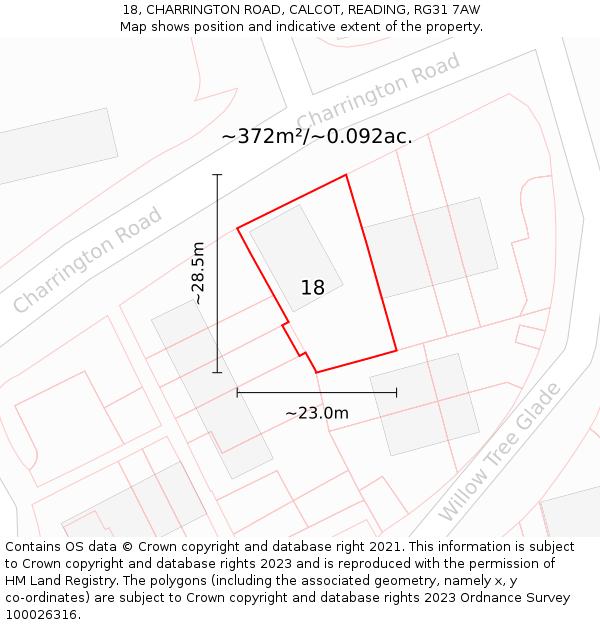 18, CHARRINGTON ROAD, CALCOT, READING, RG31 7AW: Plot and title map