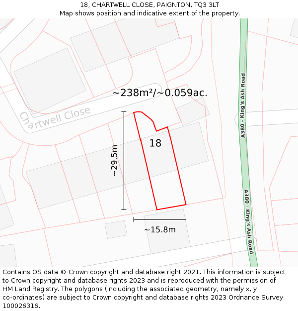18, CHARTWELL CLOSE, PAIGNTON, TQ3 3LT: Plot and title map