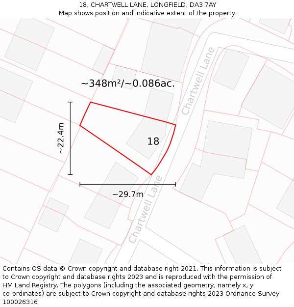 18, CHARTWELL LANE, LONGFIELD, DA3 7AY: Plot and title map