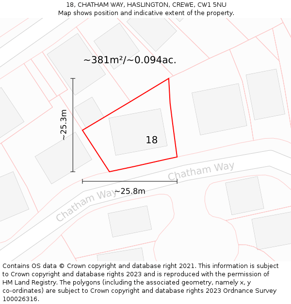 18, CHATHAM WAY, HASLINGTON, CREWE, CW1 5NU: Plot and title map