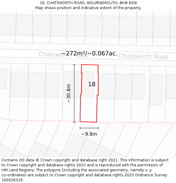 18, CHATSWORTH ROAD, BOURNEMOUTH, BH8 8SW: Plot and title map