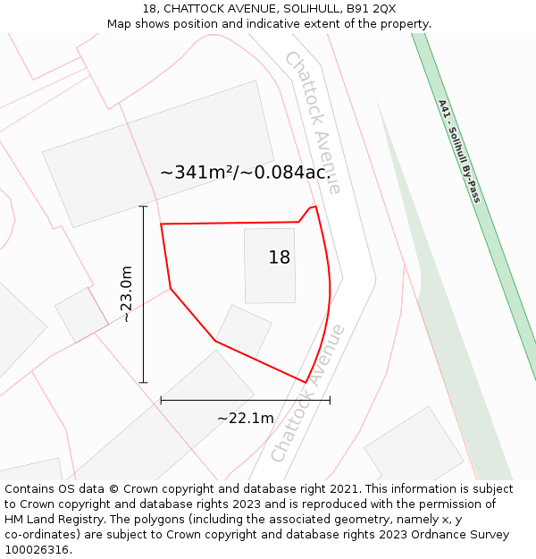 18, CHATTOCK AVENUE, SOLIHULL, B91 2QX: Plot and title map