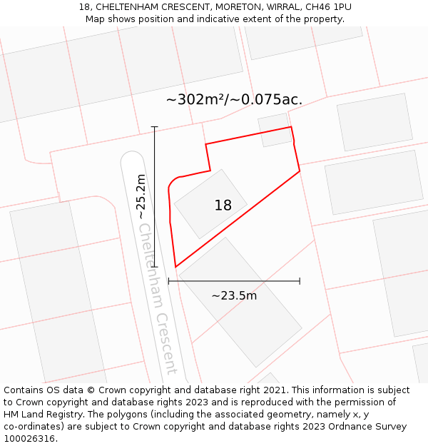 18, CHELTENHAM CRESCENT, MORETON, WIRRAL, CH46 1PU: Plot and title map