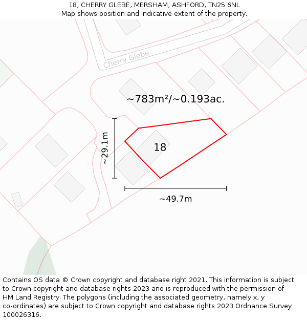 18, CHERRY GLEBE, MERSHAM, ASHFORD, TN25 6NL: Plot and title map