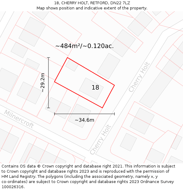 18, CHERRY HOLT, RETFORD, DN22 7LZ: Plot and title map