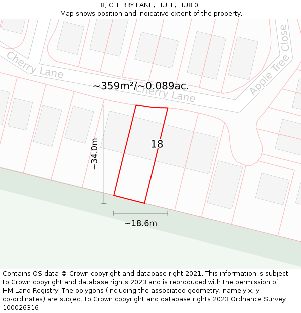 18, CHERRY LANE, HULL, HU8 0EF: Plot and title map