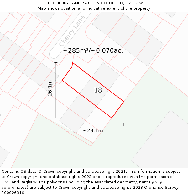 18, CHERRY LANE, SUTTON COLDFIELD, B73 5TW: Plot and title map