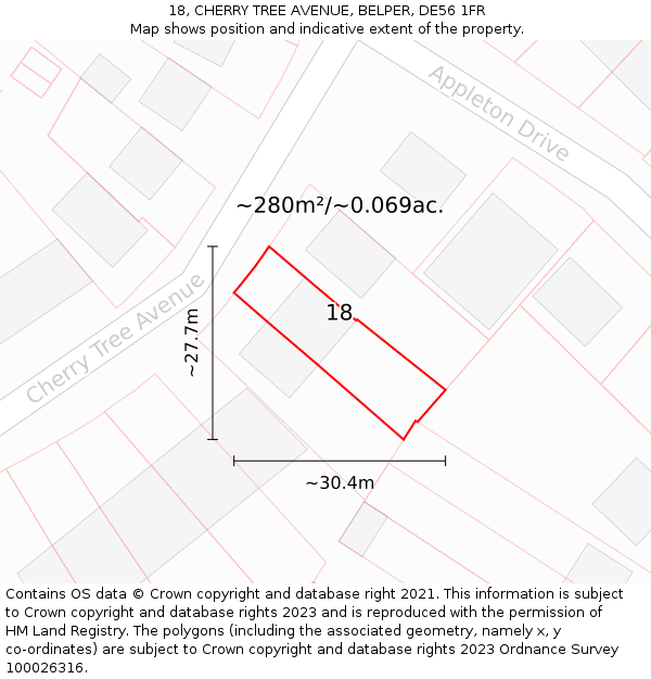 18, CHERRY TREE AVENUE, BELPER, DE56 1FR: Plot and title map