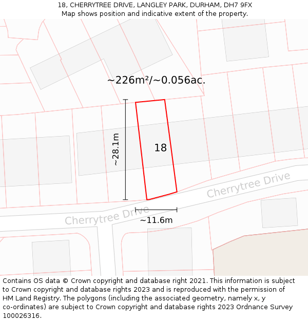 18, CHERRYTREE DRIVE, LANGLEY PARK, DURHAM, DH7 9FX: Plot and title map