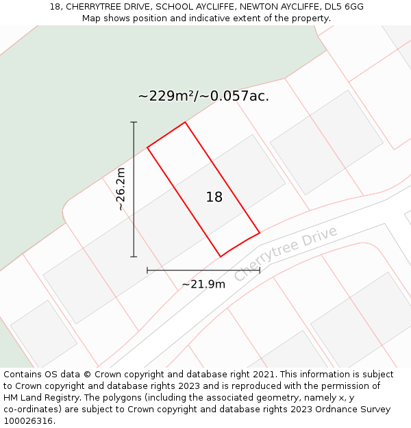 18, CHERRYTREE DRIVE, SCHOOL AYCLIFFE, NEWTON AYCLIFFE, DL5 6GG: Plot and title map