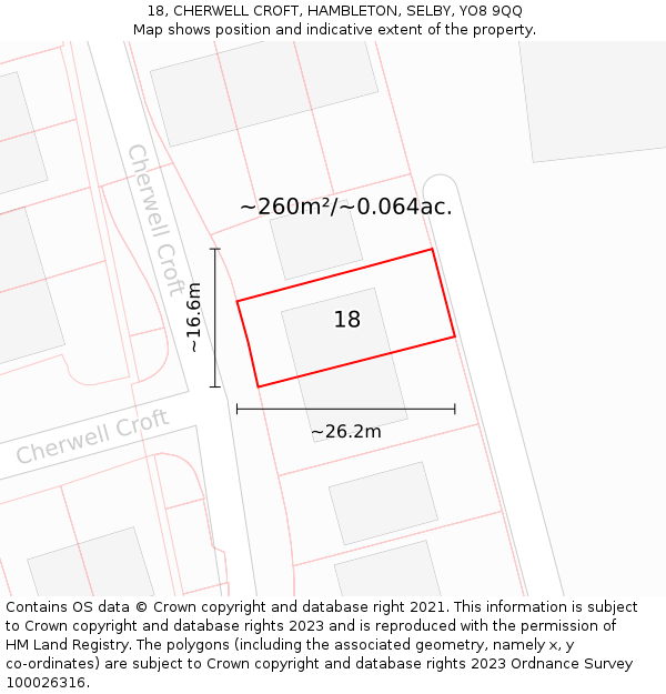 18, CHERWELL CROFT, HAMBLETON, SELBY, YO8 9QQ: Plot and title map