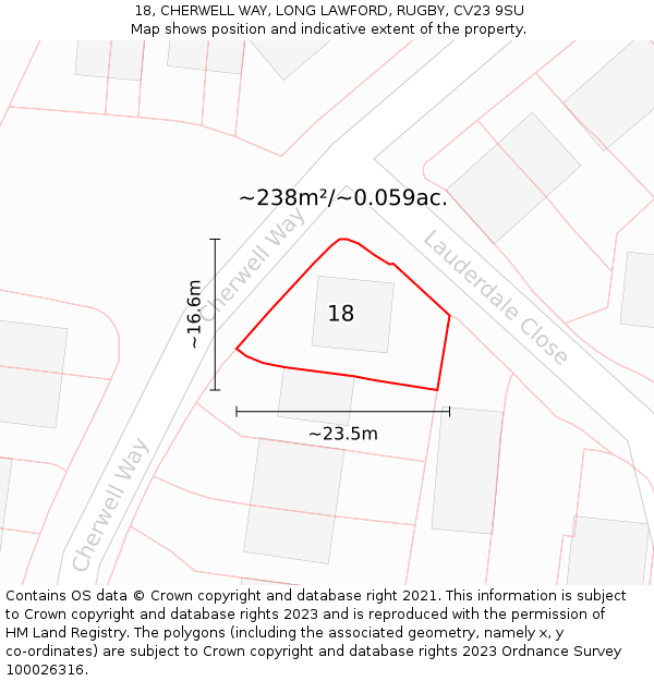 18, CHERWELL WAY, LONG LAWFORD, RUGBY, CV23 9SU: Plot and title map