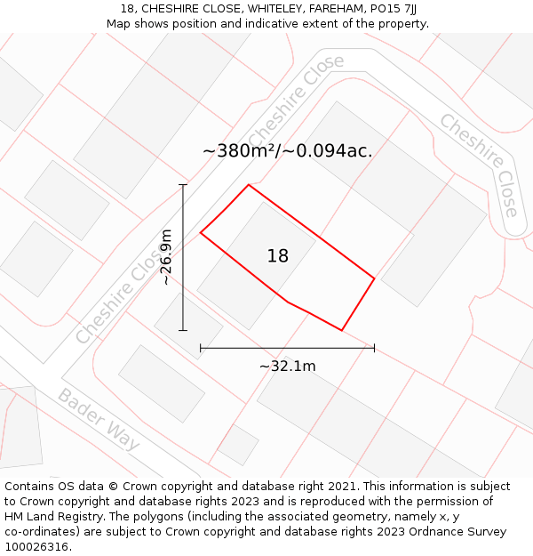 18, CHESHIRE CLOSE, WHITELEY, FAREHAM, PO15 7JJ: Plot and title map
