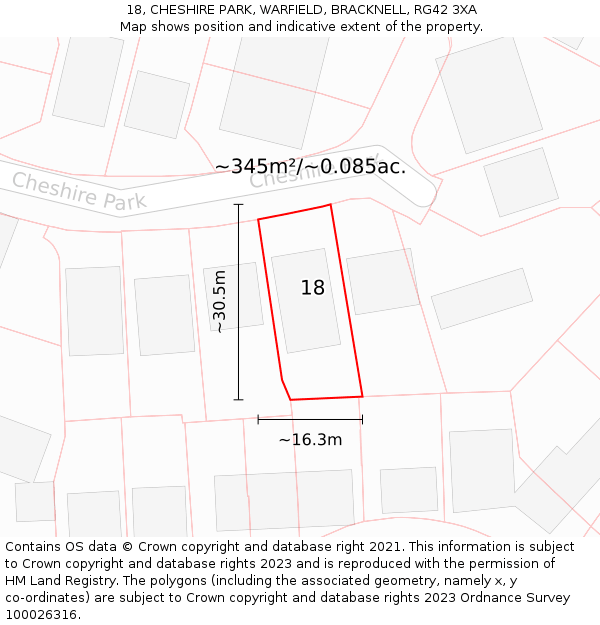 18, CHESHIRE PARK, WARFIELD, BRACKNELL, RG42 3XA: Plot and title map