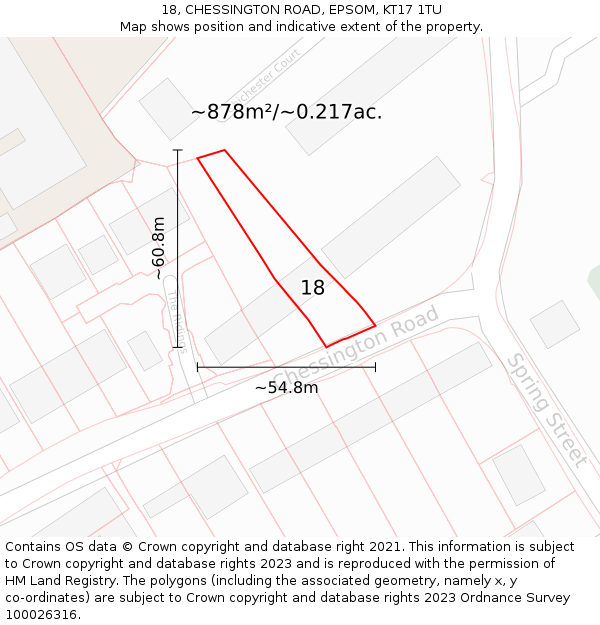 18, CHESSINGTON ROAD, EPSOM, KT17 1TU: Plot and title map