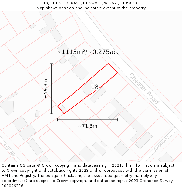 18, CHESTER ROAD, HESWALL, WIRRAL, CH60 3RZ: Plot and title map