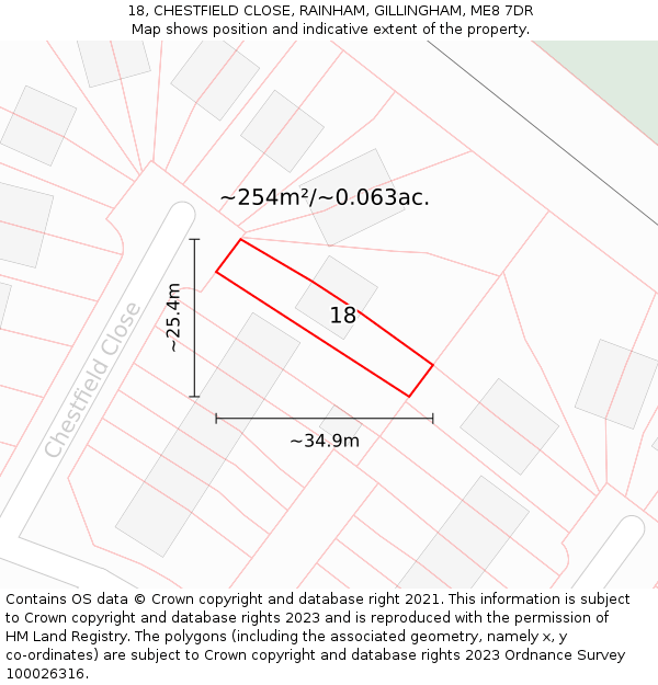 18, CHESTFIELD CLOSE, RAINHAM, GILLINGHAM, ME8 7DR: Plot and title map