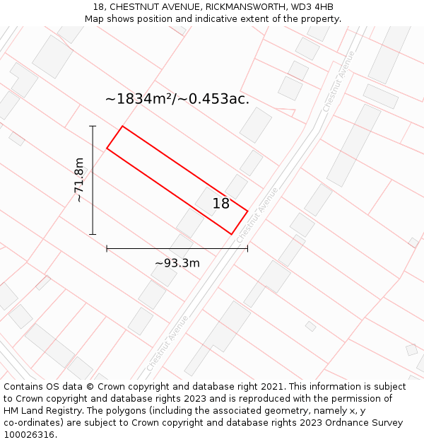 18, CHESTNUT AVENUE, RICKMANSWORTH, WD3 4HB: Plot and title map