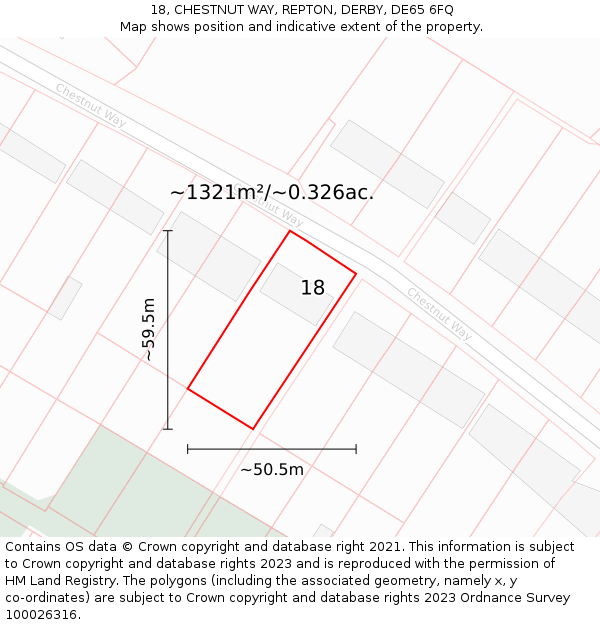 18, CHESTNUT WAY, REPTON, DERBY, DE65 6FQ: Plot and title map