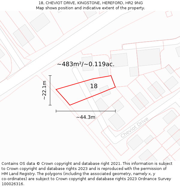 18, CHEVIOT DRIVE, KINGSTONE, HEREFORD, HR2 9NG: Plot and title map