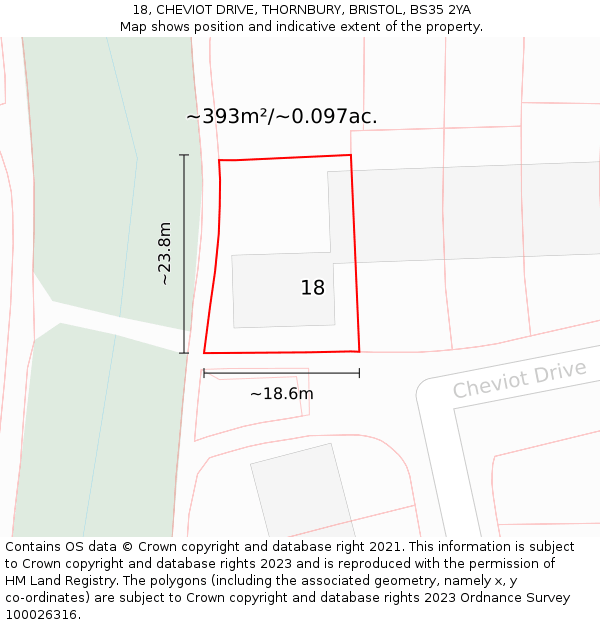 18, CHEVIOT DRIVE, THORNBURY, BRISTOL, BS35 2YA: Plot and title map