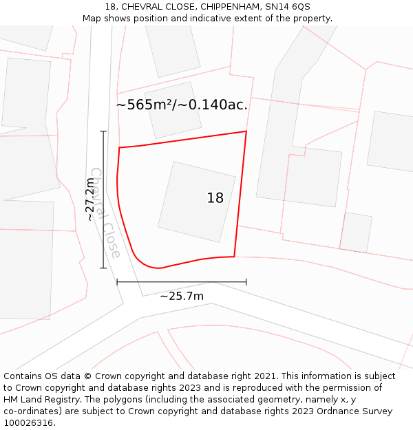 18, CHEVRAL CLOSE, CHIPPENHAM, SN14 6QS: Plot and title map