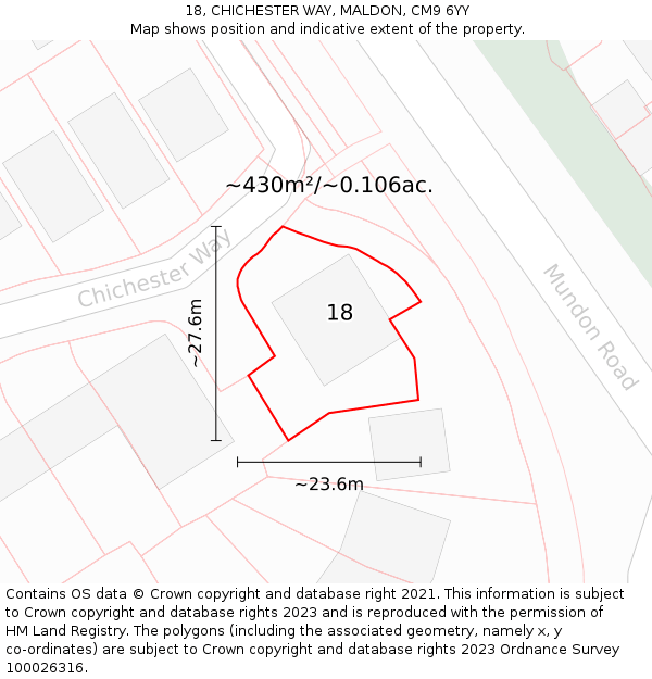 18, CHICHESTER WAY, MALDON, CM9 6YY: Plot and title map